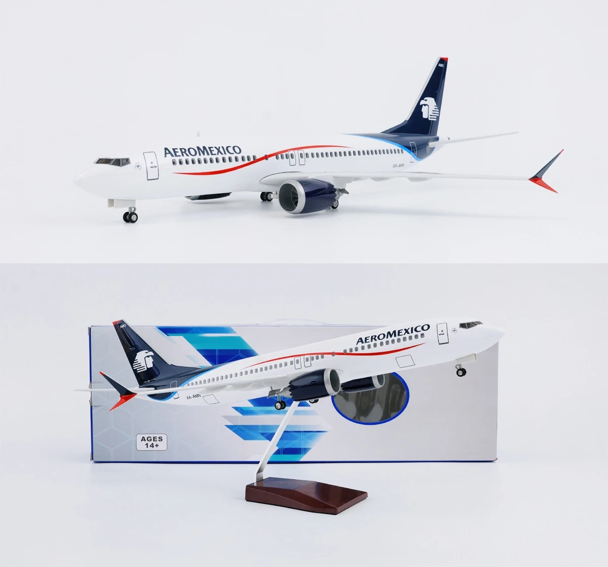 Diecast Airplane Kids Toys 1/85 Scale B737 Max Aeromexico 47cm Large Aircraft Resin Model With Display Stand Collection Gift