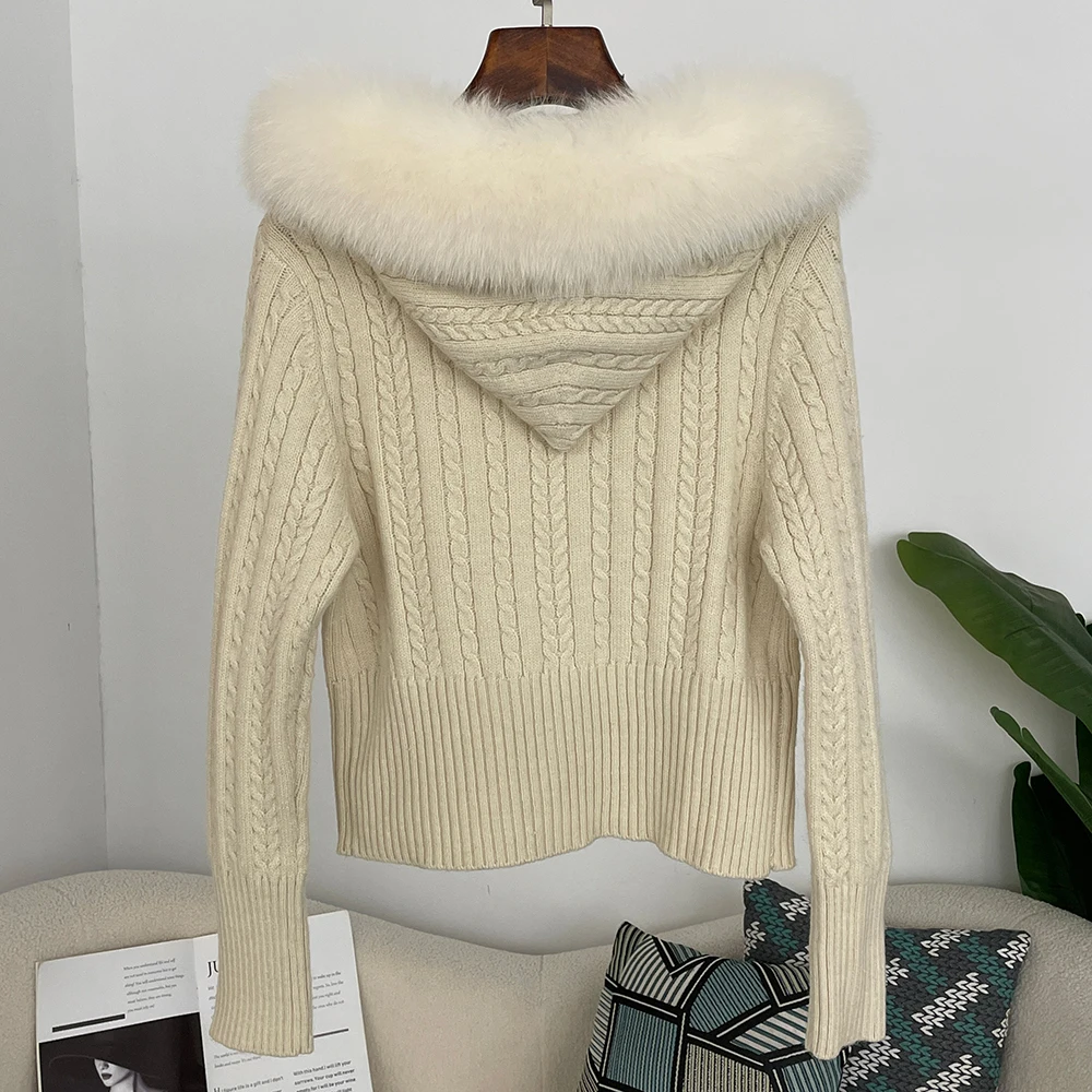 تريكو المرقعة الفراء الحقيقي المرأة الربيع الحلو فروي تقليم مقنعين محبوك اقتصاص بالأزرار سليم سستة البلوزات الخريف سيدة