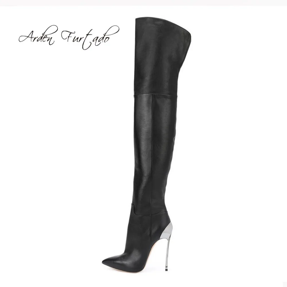 

Arden Furtado 2024 Autumn Matte leather Metal heel Over The Knee Boots Pointed toe Side zipper Super high heel Modern boots