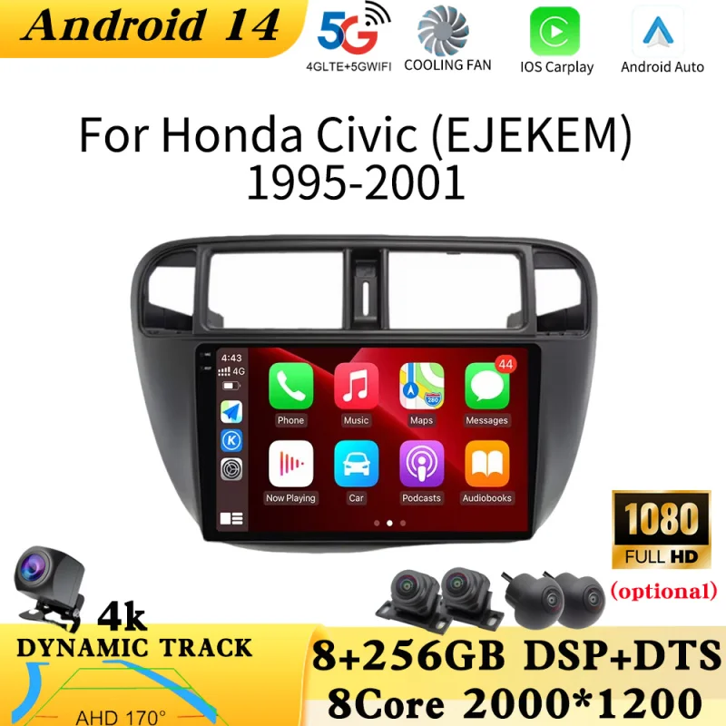 Android 14 Car Radio For Honda Civic (EJEKEM) 1995-2001 Multimedia Video Player   GPS Navigation Radio DVD 2 Din Cooling Fan BT5