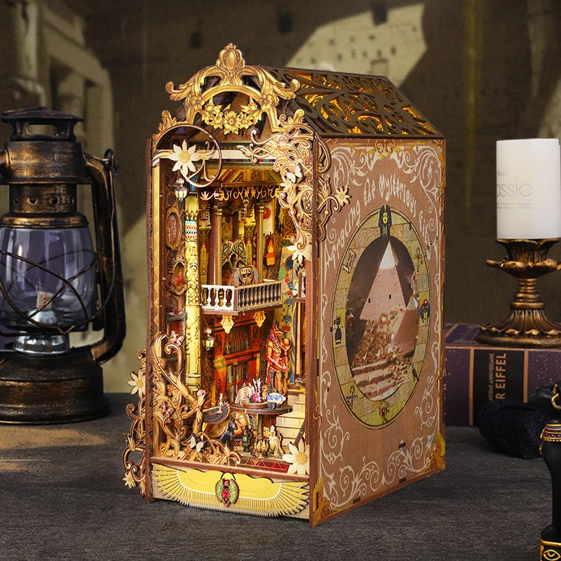 مجموعة رف الكتب ثلاثية الأبعاد بيت الدمى الخشبي لتقوم بها بنفسك مجموعة زاوية الكتب تجميع لغز حامل الكتب المنزل مع نموذج بناء الضوء ألعاب هدايا عيد الميلاد