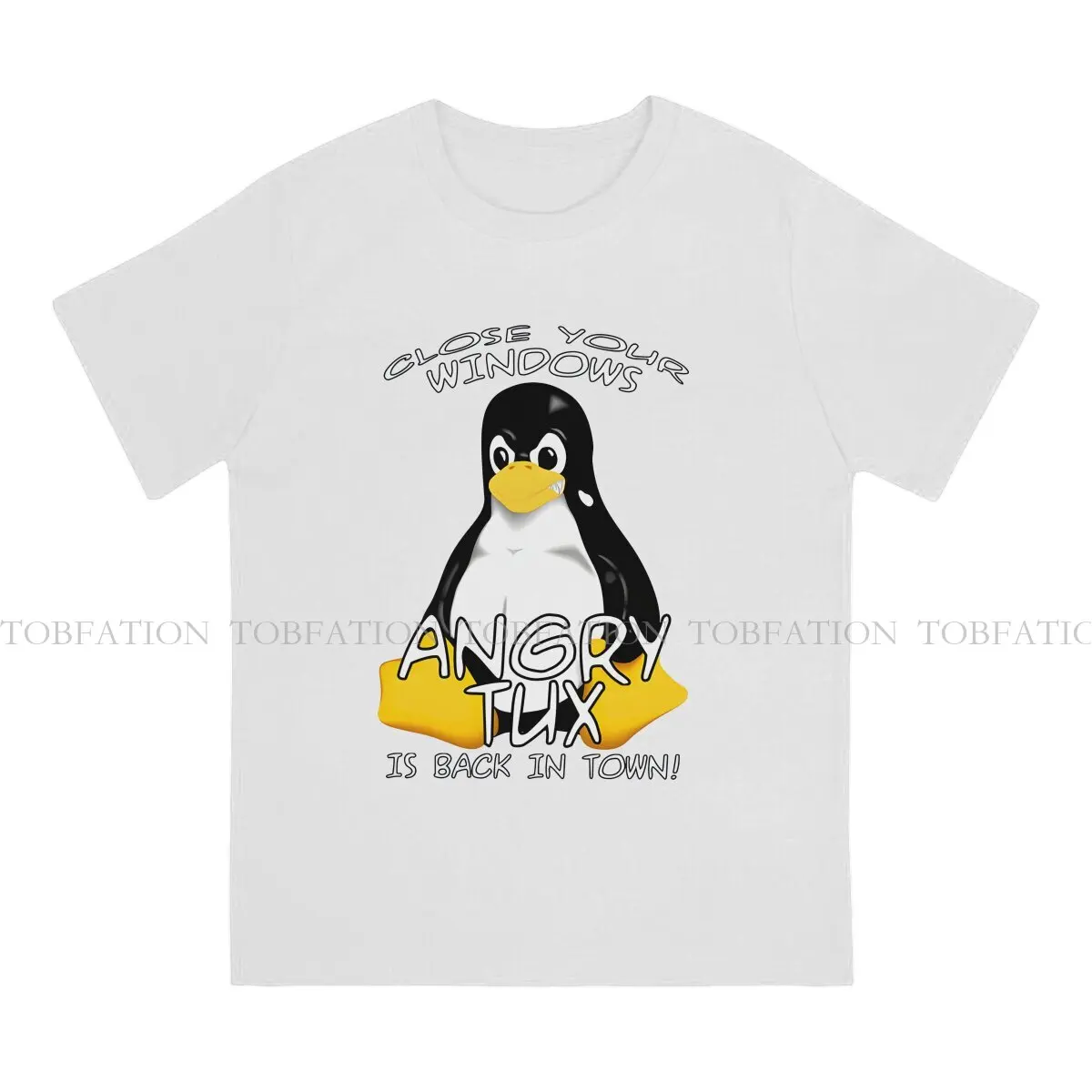 Linux Angry Tux Tshirt Vintage Men Gothic Teenager Streetwear Tops Oversized Cotton O-Neck T Shirt