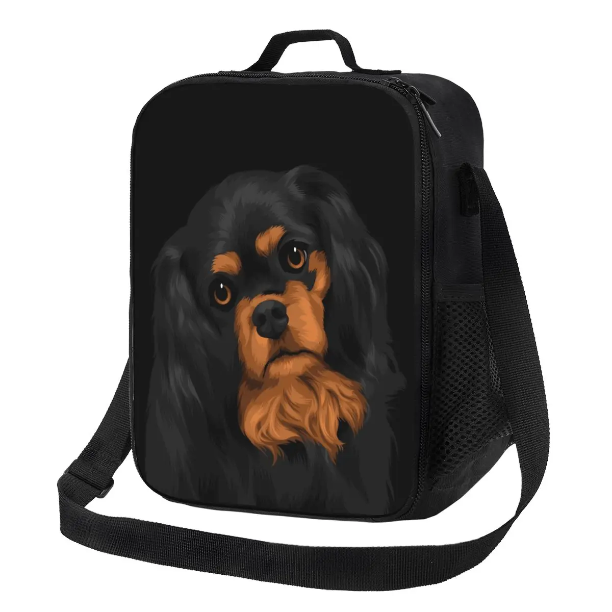 

Tilted Black Cavalier King Charles Spaniel Thermal Insulated Lunch Bag Dog Lover Lunch Container for Outdoor Bento Food Box