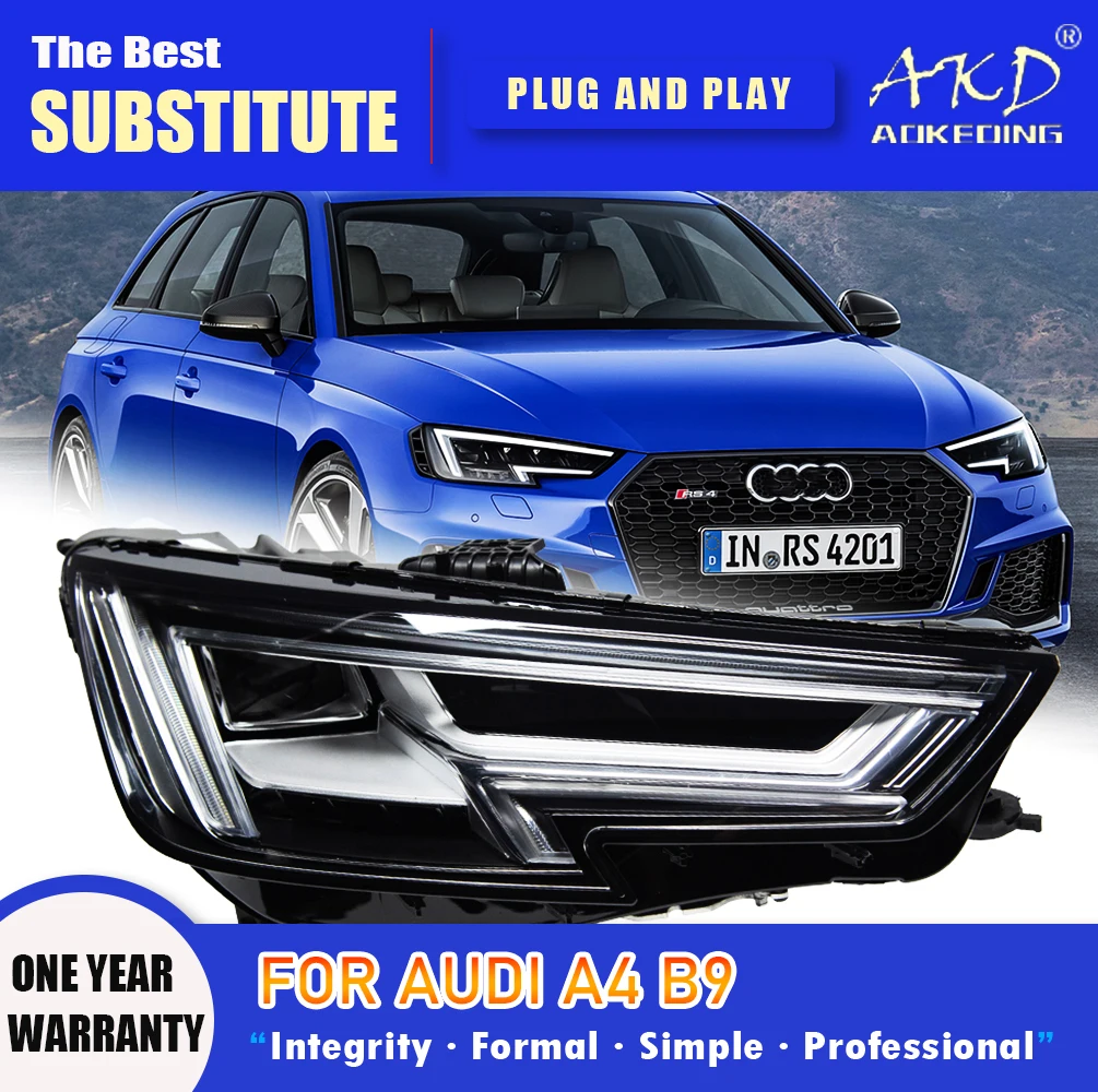 

AKD Head Lamp for Audi A4 B9 LED Headlight 2017-2021 Headlights A4L RS4 S4 DRL Turn Signal High Beam Angel Eye Projector Lens