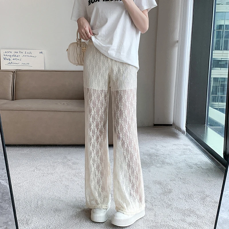 Romantic Vintage Lace Underwear High Waist Wide Leg Pants Anti Exposure Casual Straight Leg Trousers for Women