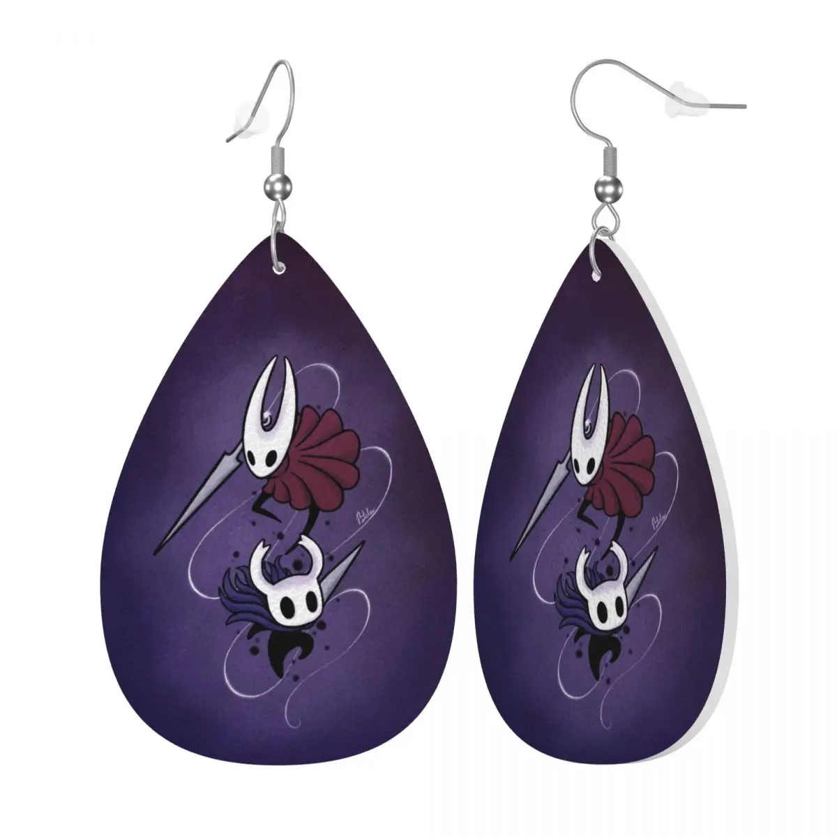 Custom Anime Game Hollow Knight Leather Teardrop Earrings for Women Leather Earrings Fashion Lightweight for Parties Holidays