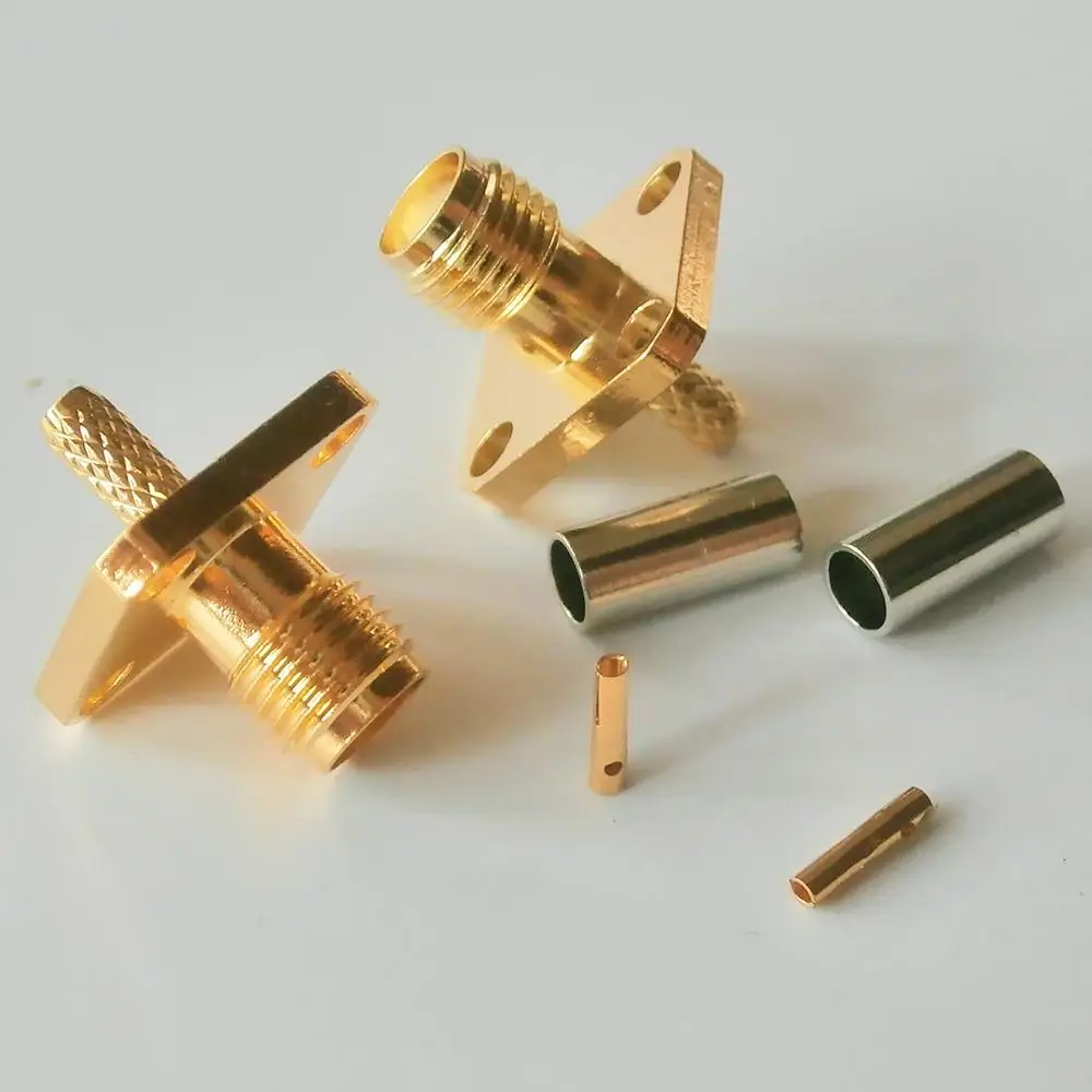 

10X High-quality RF Connector SMA Female plug Crimp for RG316 RG174 RG179 LMR100 Cable 4 Hole Flange Chassis Panel Mount Brass