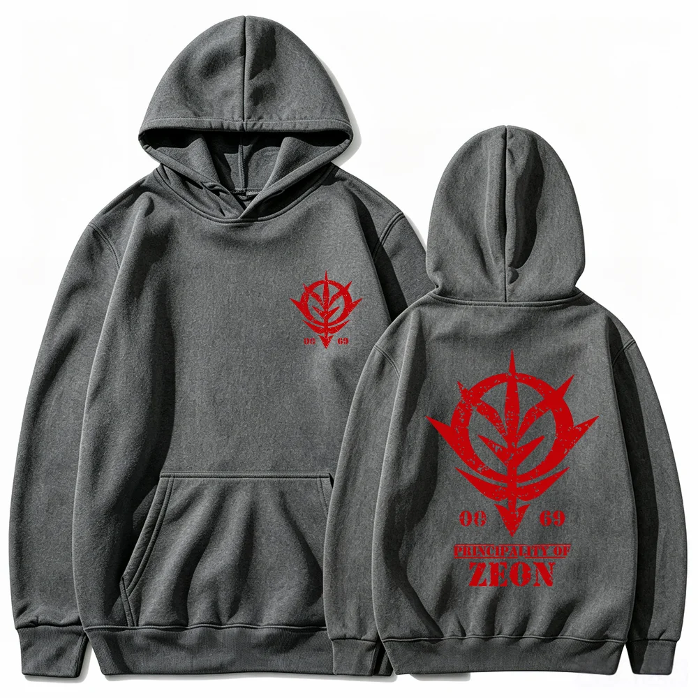 Gundam Zeon Hoodie Anime Principality of Zeon Print Weiß Unisex Herren Damen Oversized Casual Sweatshirts Langarm – Detail 13