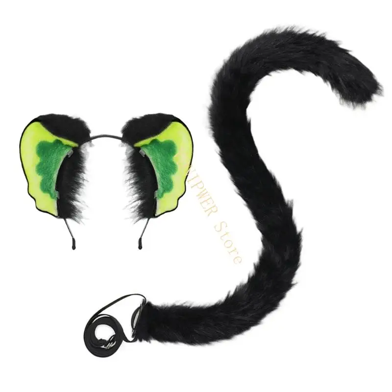 

Wolf Foxes Ears Headband Cats Tail Soft Plush Adjustable for Christmas Halloween Cosplay Party Costume Accessories D08E