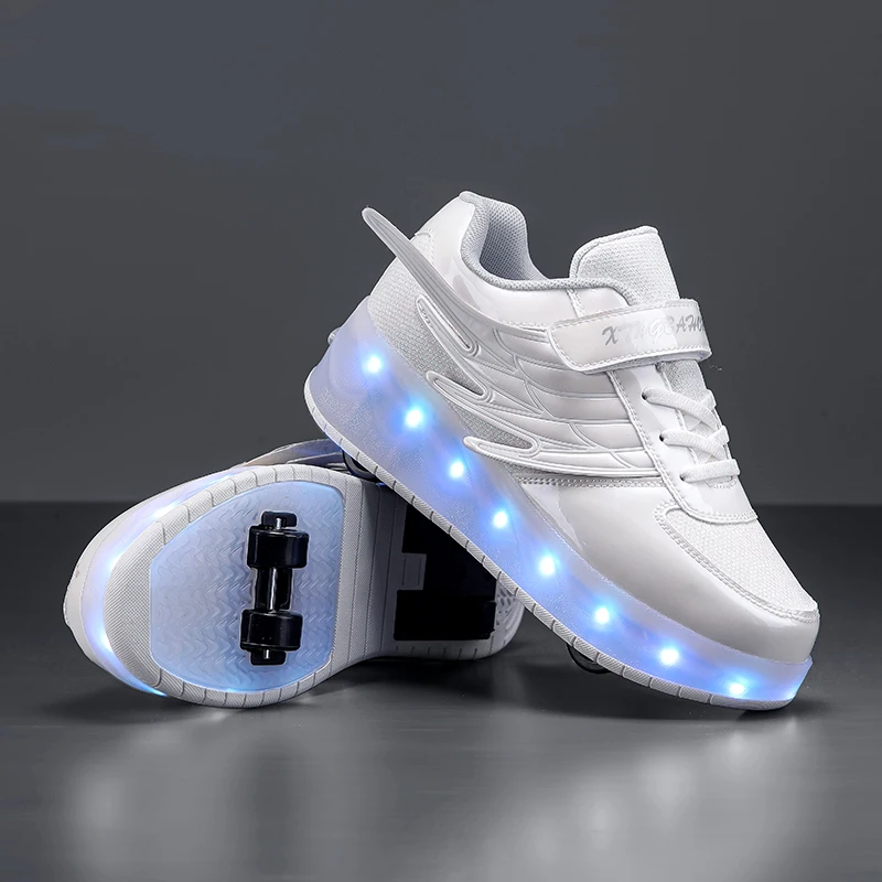 

No-Tie Roller Sneakers for Kids: Fall 4-Wheel Retractable Skates – Cool Boys' Student Roller Shoes