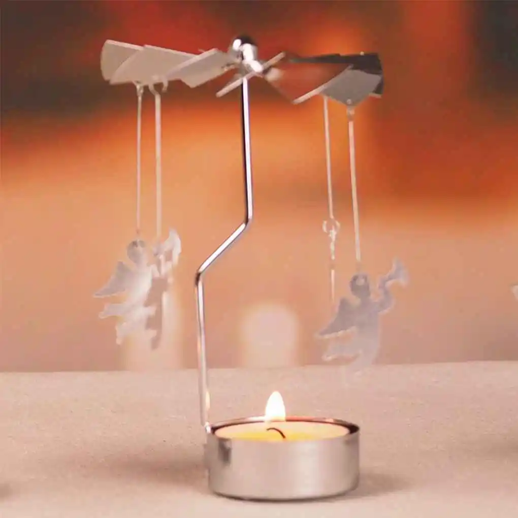 Rotary Spinning Tea Light Candle Holder Christmas Home Decor Metal Candlestick Candle Stand