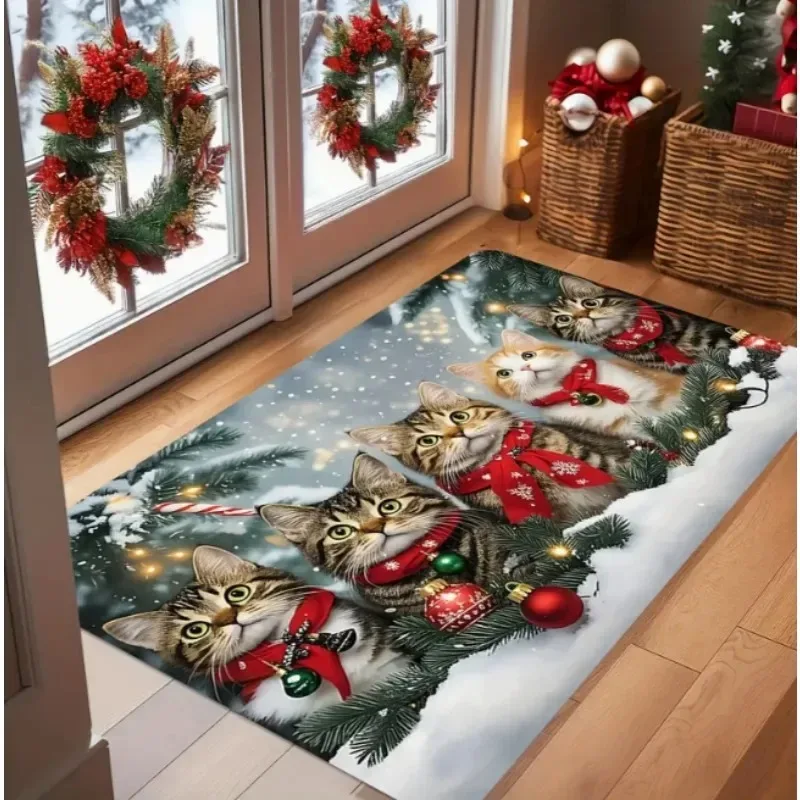 3D Santa Claus Peeks At Door Mats Floor Mats Holiday Decorations Carpets Home Decoration Christmas New Year and Valentine's Day