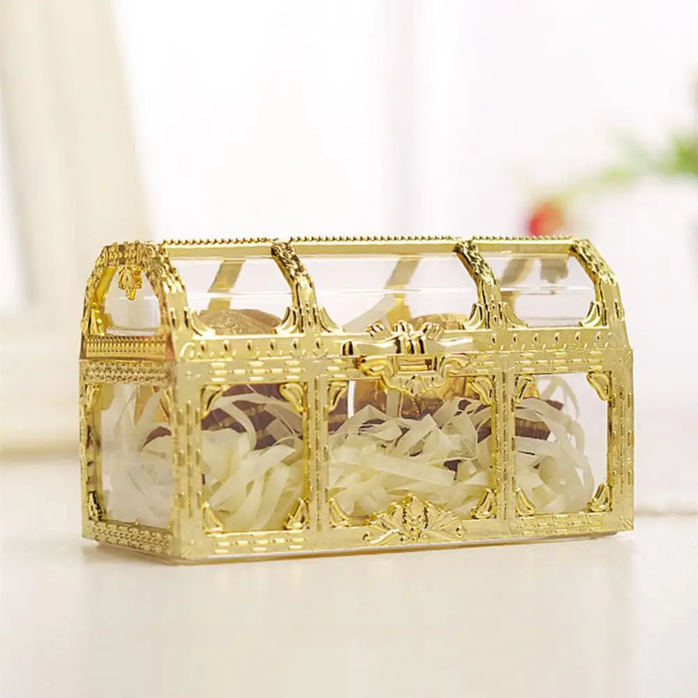 Jewelry Treasure Chest Gold Pirate Transparent Storage Vintage Mini Storage Box Gold/Silver Clear Candy Organizer Trinket Keepsa