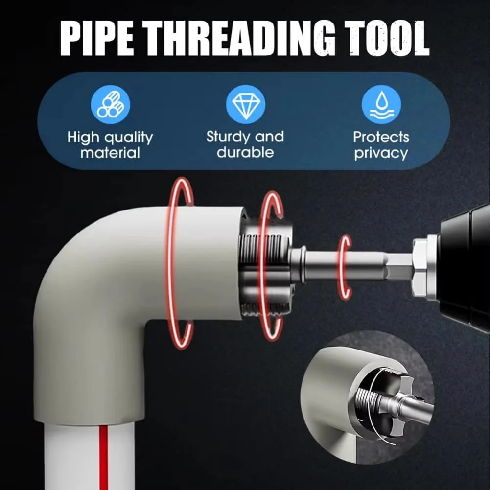 Multipurpose 2in1 Pipe Threading Tool for Drills Suitable for Pipe Sizes 12 Inch 34 Inch and 1 Inch Fast Results