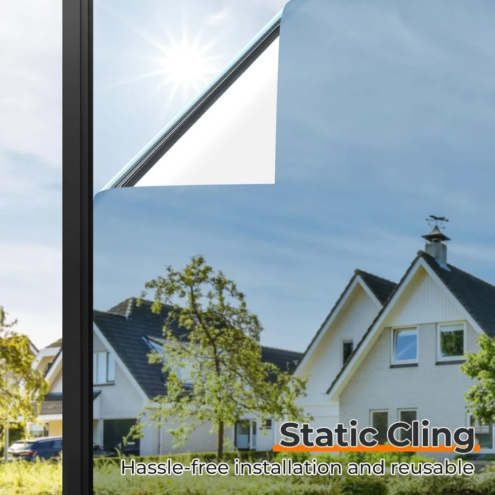 فيلم خصوصية النافذة في اتجاه واحد للخصوصية أثناء النهار، لون نافذة عاكس مضاد للأشعة فوق البنفسجية للمنزل والمكتب باللون الفضي #2