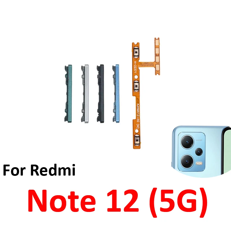 For Xiaomi Redmi Note 12 5G Phone Volume Button Up Down External Key Internal Power Control Flex Cable Ribbon Parts Black Blue