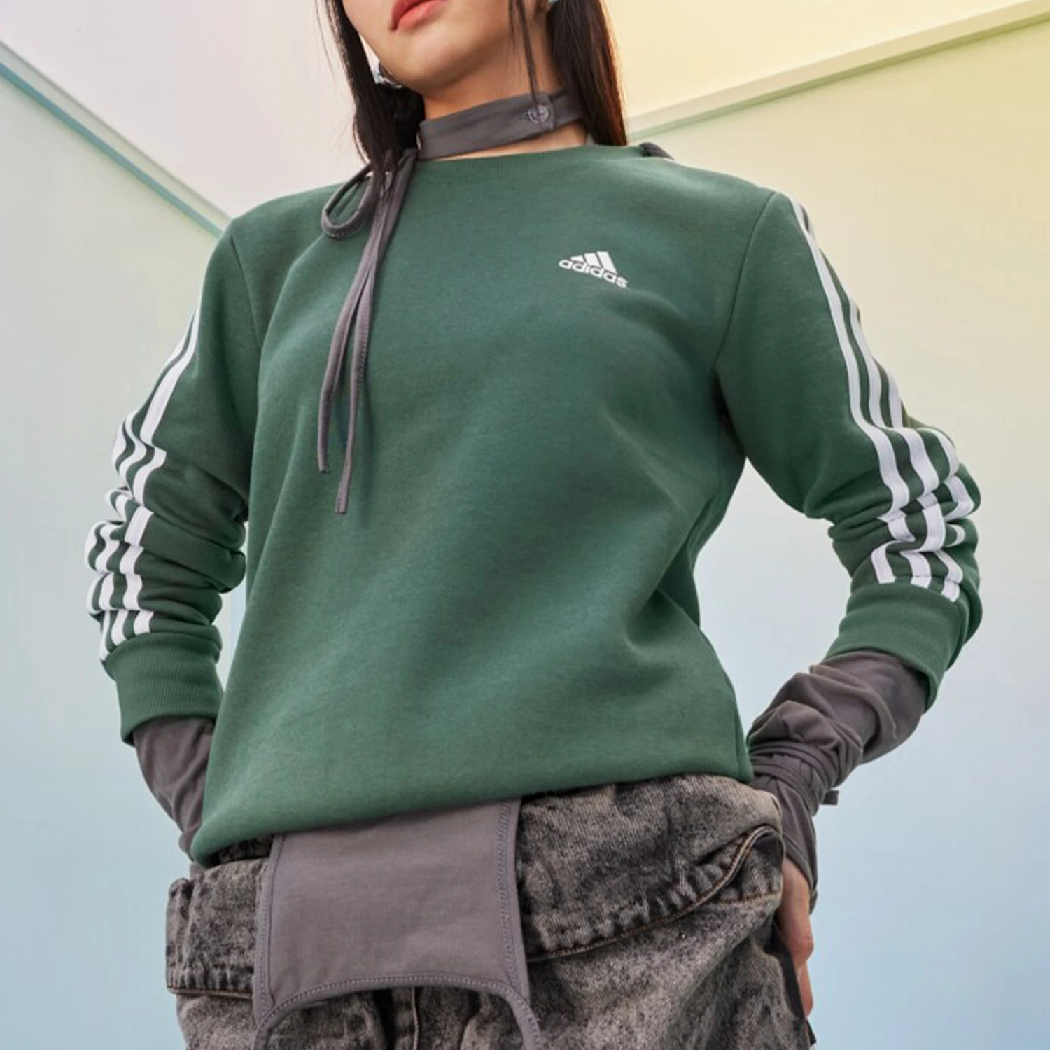 Adidas genuine FW24 women's round neck retro classic fleece sweatshirt HM1930