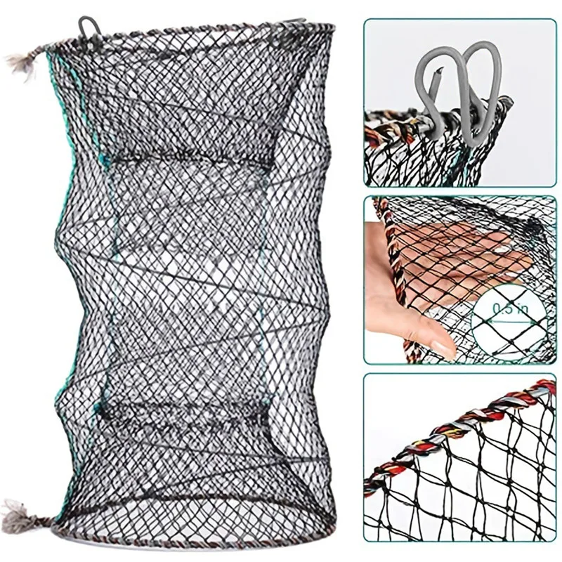 Portable Foldable Crab Cage Crayfish Crab Fish Trap Net Shrimp Lobster Cage Circular Collapsible Fishing Gear Fishing Accessory