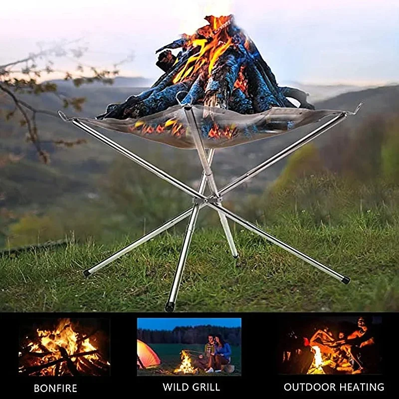 

Mesh Camping Heating Mesh Fireplace Wood Heater Portable Outdoor Fire Pit Collapsing Steel Perfect for Backyard Garden BBQ Tools