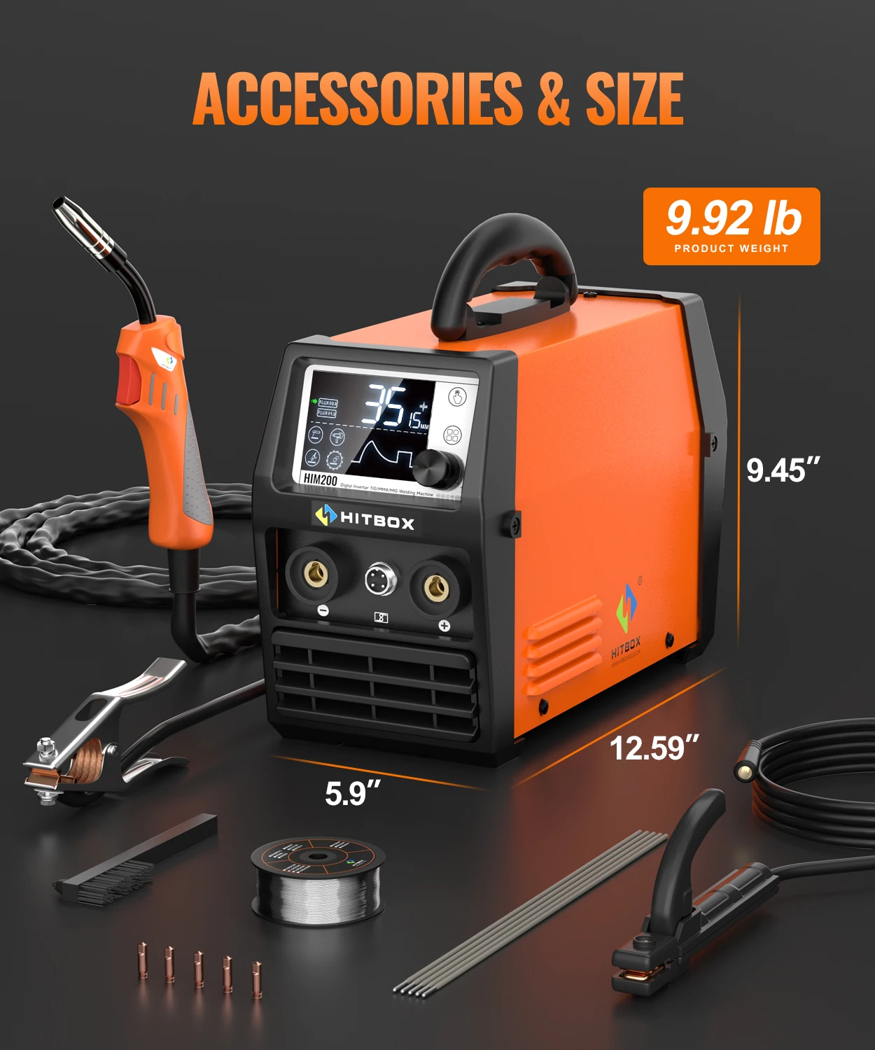 HITBOX 3 in1 MIG Gasless Welding Machine Gas Shielded HIM200 Single Voltage 110/220V MIG/MMA Lift TIG Welder