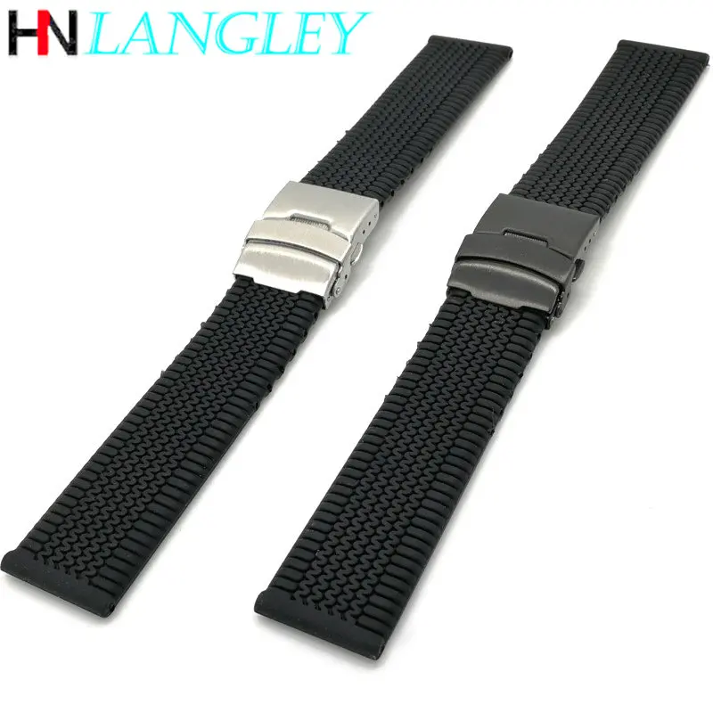 Silicone Watch Strap 20mm 22mm 24mm Folding Buckle Waterproof Soft Sport Rubber Bands Men Bracelet for Huawei Watch Accessories