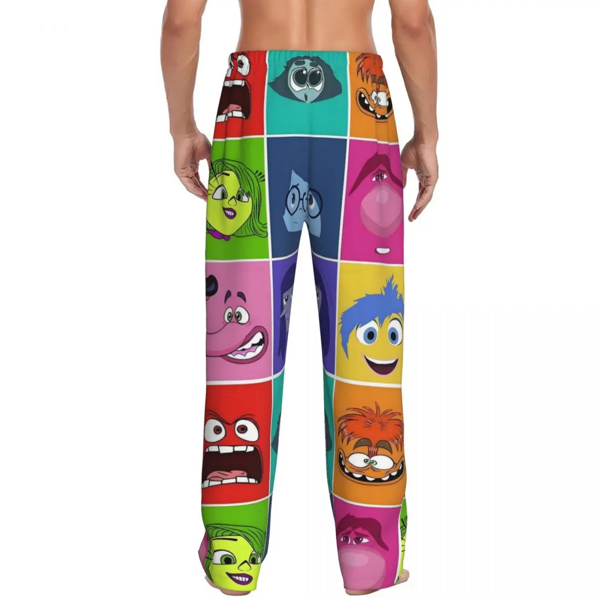 メンズ用カスタムインサイドアウトパジャマパンツ、伸縮性ウエストバンド、ファンタジーアニメーション、ポケット付きスリープラウンジボトムス