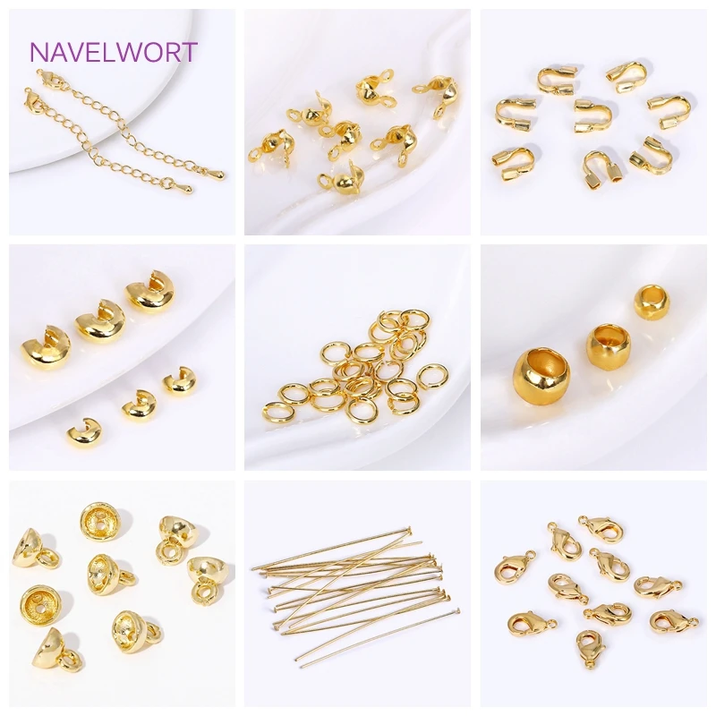 DIY Jewelry Making Accessories 18K Gold Plated Brass Crimp Bead,Lobster Clasps,Protector For Jewelry,Supplies For Jewelry