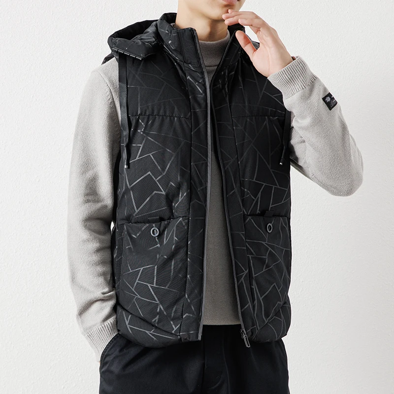 

Cotton Vests Fashion Casual Style High Quality Men Clothing With Hood Zipper Comfortable Roupas Masculinas Sleeveless Hot Parkas