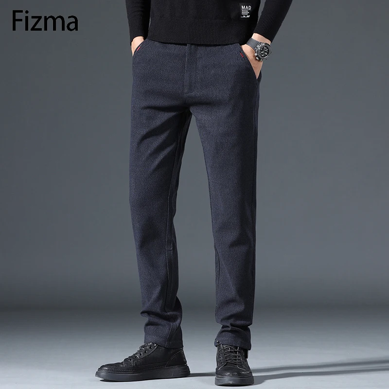 Fizma, ropa para hombre, pantalones para hombre, novedad de otoño en pantalones rectos sueltos informales para hombre, pantalones formales de talla grande de algodón grueso para invierno para hombre