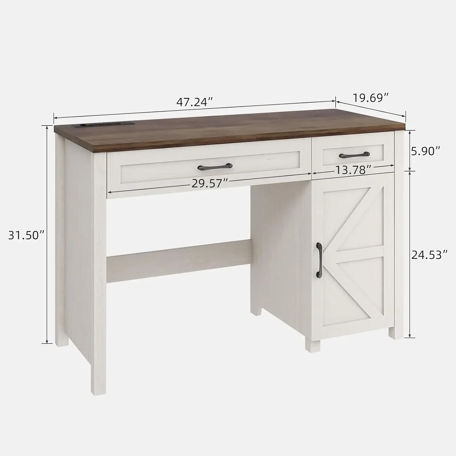 Farmhouse 47" Executive Desk, Computer Desk With Drawers And Cabinet, Workstation Computer Desk For Study And Home Office|