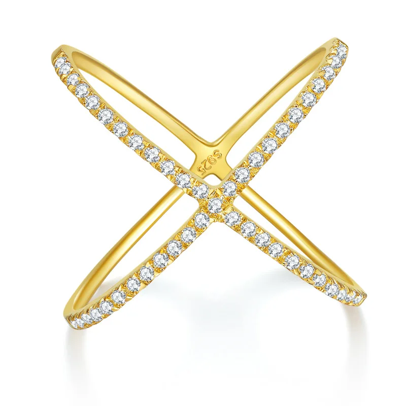 925 Sterling Silver Criss Cross X Ring D Color VVS1 Moissanite Full Paved Stackable Band Rings Minimalist Jewelry For Women Gift