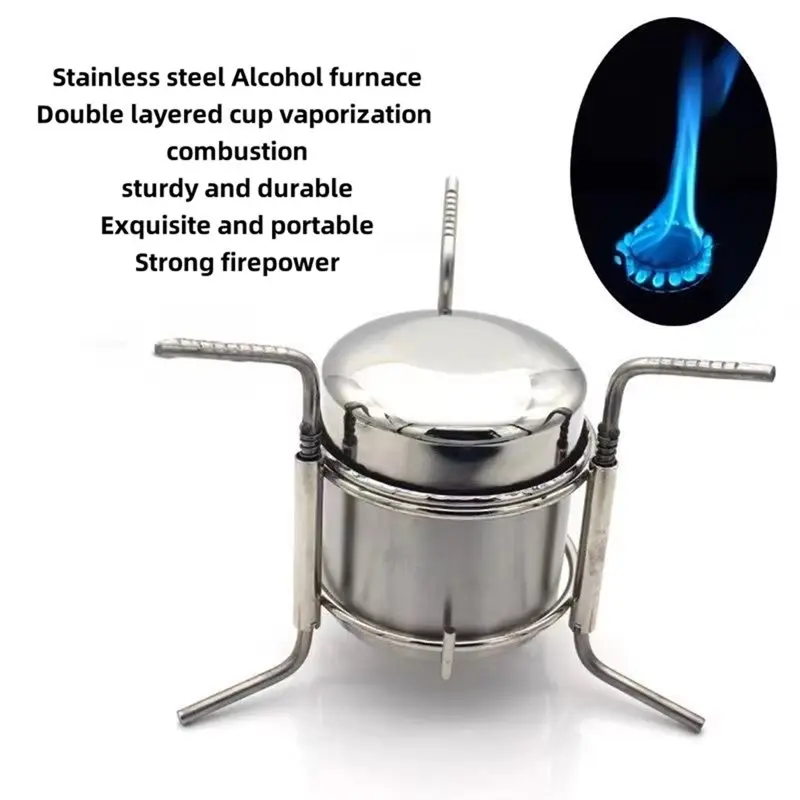 Camping Picnic Alcohol Stove Camping Furnace Outdoor Stainless Steel Liquid Alcohol Stove Portable Liquid Burner-A00E view 3