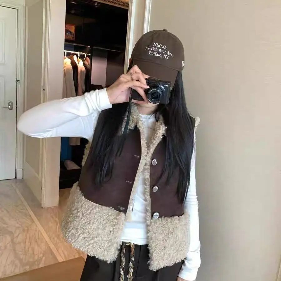 

Осень 2022, новый повседневный универсальный жилет из овечьей шерсти, женский теплый жилет, пальто