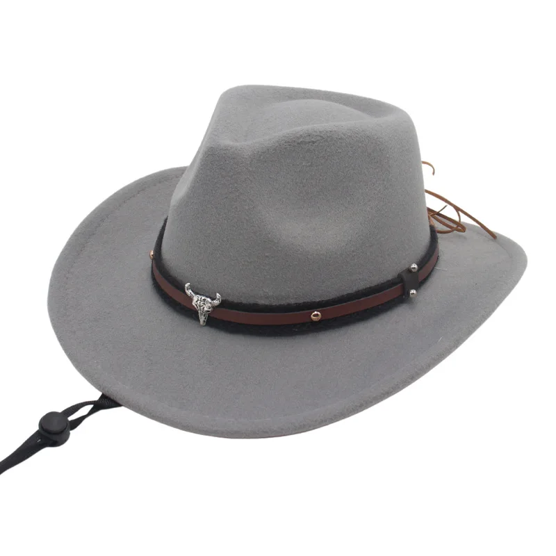 

Ethnic Style Small Bull Head Hat Western Denim Fedora Hat Curling Wind Proof Rope Outdoor Travel Foreign Trade Wholesale