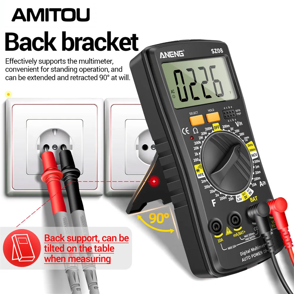 AMITOU SZ08 multímetro Digital profesional, Detector de voltaje sin contacto, medidor de corriente CA/CC, herramienta de prueba eléctrica para electricista