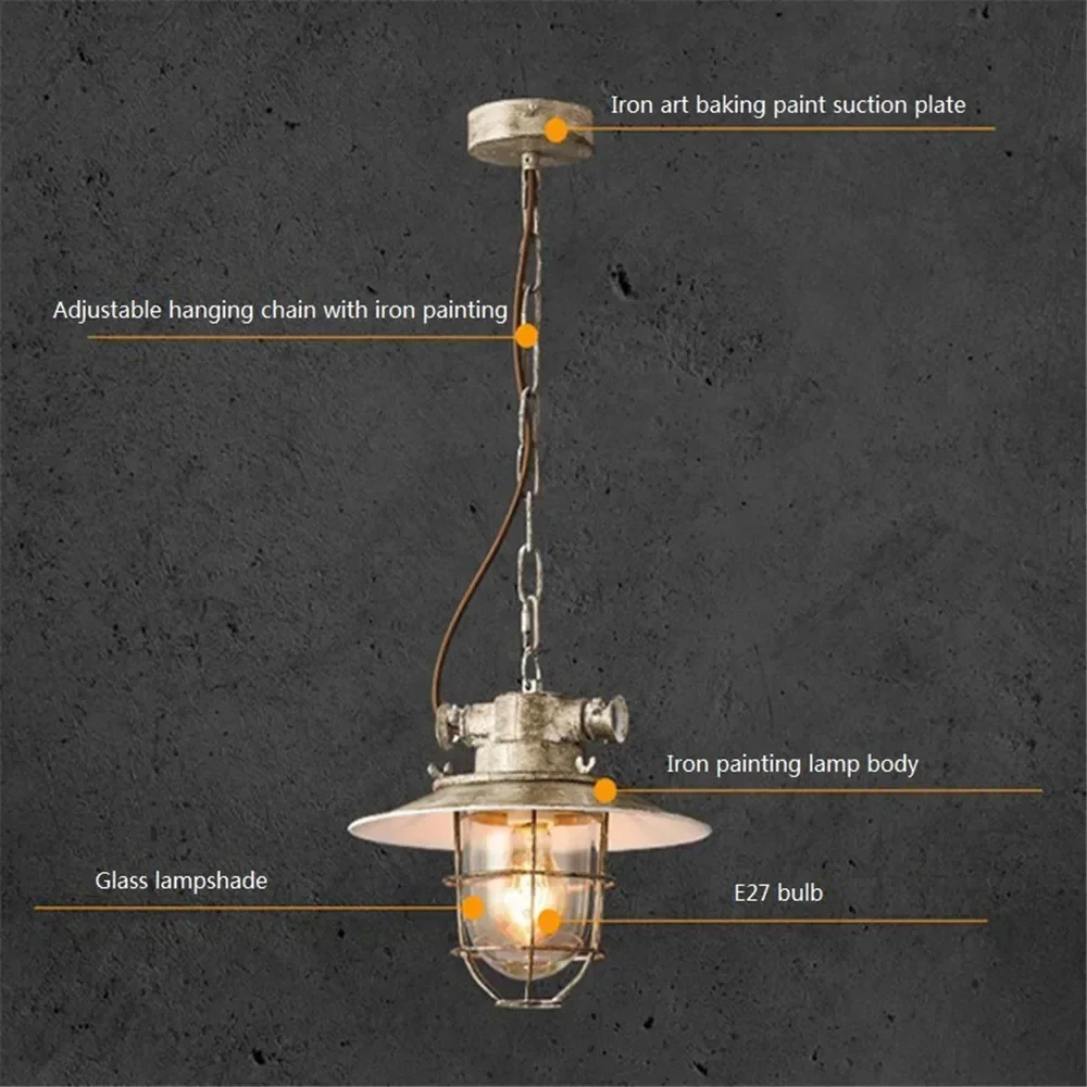 

LED Pendant American Industrial Light Retro Explosion-proof Iron Glass Hanging Lamp Dining Room Bar Loft Vintage Home Lighting