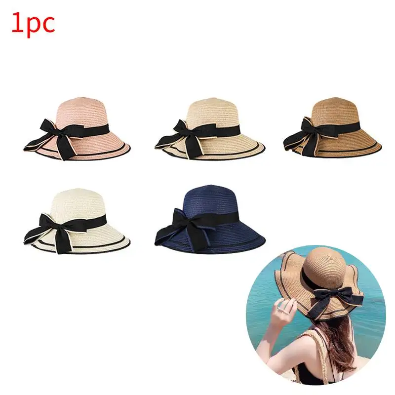 

Beach Korean Straw Hat Summer Women Visor Bucket Hat Fisherman Hat Hand weaving Panama Girl Fishing Chapeau Sun Hats for Women