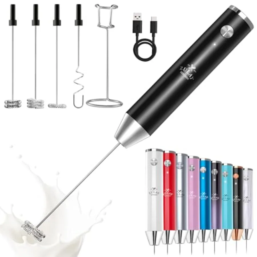 

Rechargeable Milk Frother Handheld with 4 Whisks 2-Speed Motor Waterproof Design 2000mAh Battery Ideal for Latte Cappuccino Mat