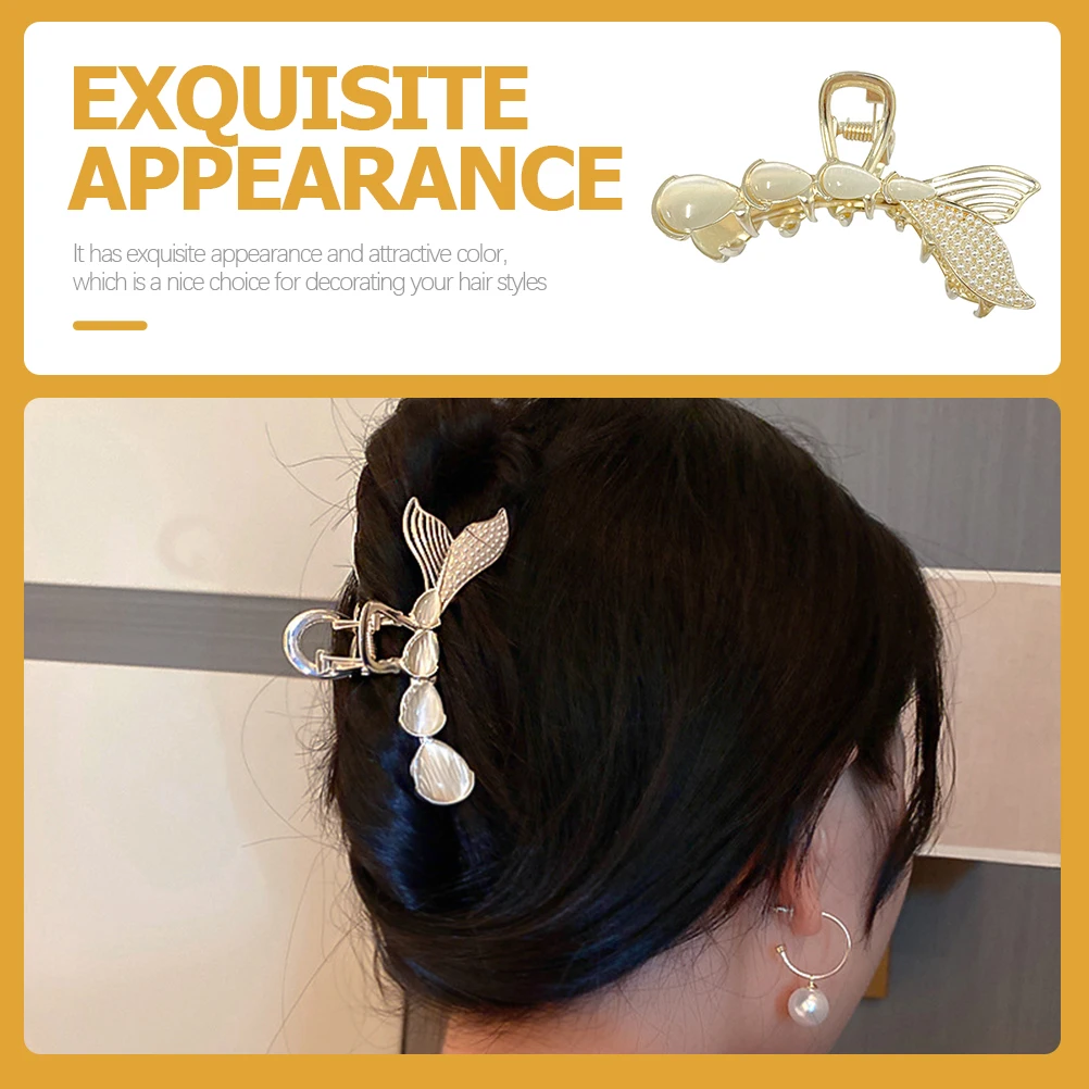 

Mermaid Tail Pearl Claw Clips Elegant Alloy Hairpins Back Hairstyles Durable Claw Clips Thick Hair Wide Uses