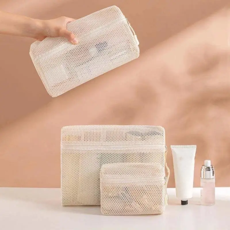 Leichte, strapazierfähige Kosmetiktasche aus Mesh mit sicherem Reißverschluss und durchsichtigem Design für Reisen, tägliche Hautpflege und Aufbewahrung von Toilettenartikeln – Detail 9