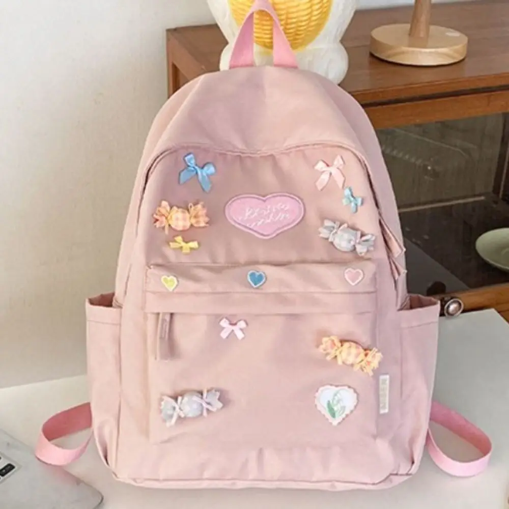 Bowknot Students School Backpack Candy Japanese Style Women Shoulder Bag Zipper Handbag Heart Commuting Backpack Teen Student