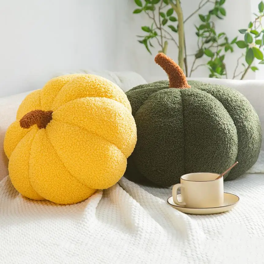 Nordic Soft Plush Pumpkin Pillow Round Shape Creative Sofa Throw Cushion Sleep Pillow Soft Office Waist Rest Pillows Home Decor