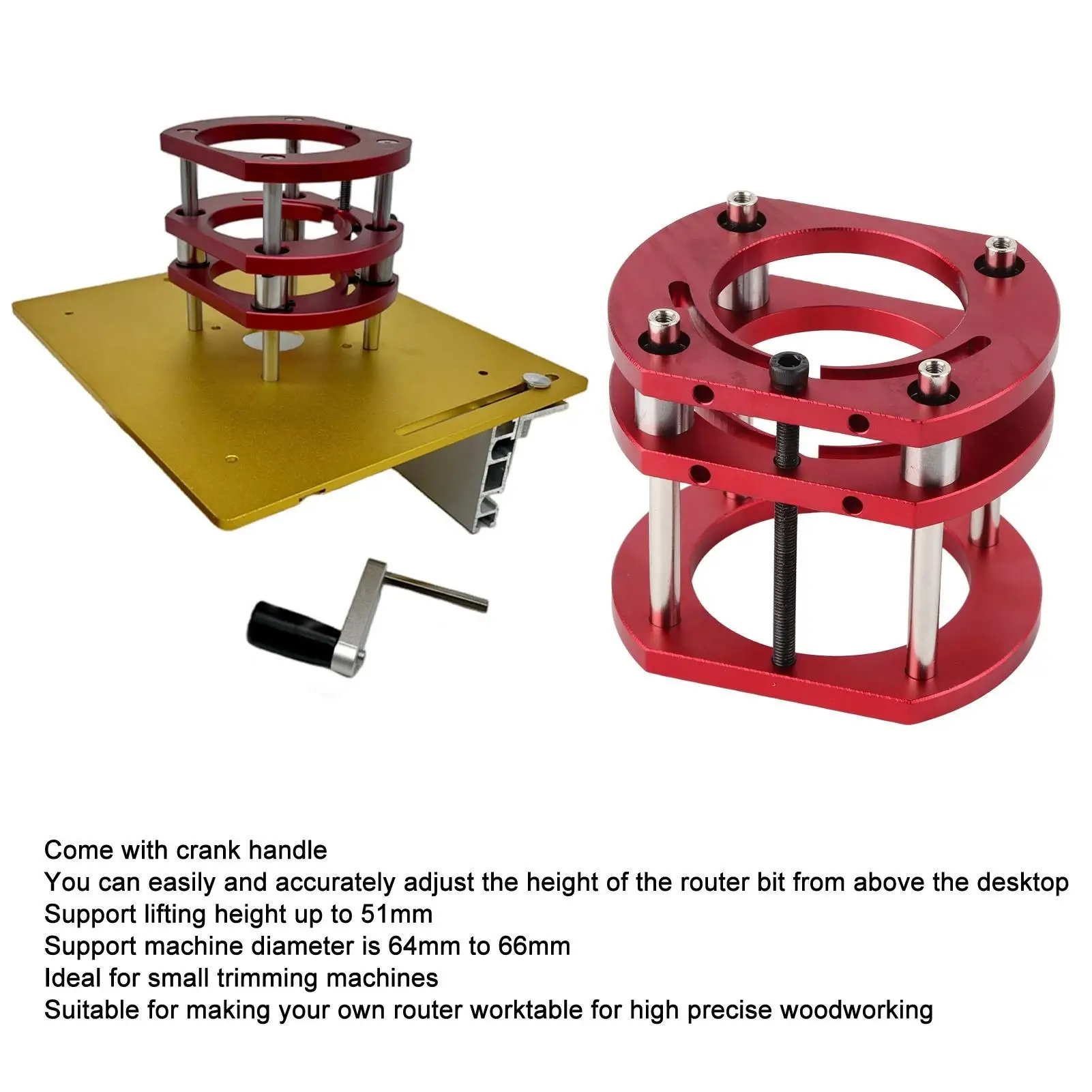 Aluminum Alloy Router Lift Base with 4 Jaw Clamping System for Router Table