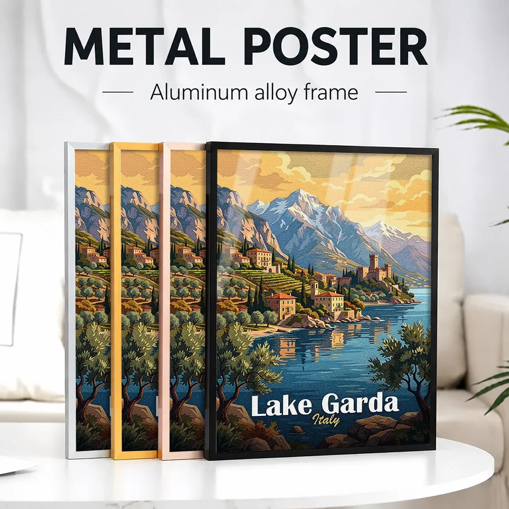 Lake Garda Italy Travel Framed Metal Poster Personalized Photo Vibrant Destination Style Wall Art For Entryway City Lover Gift