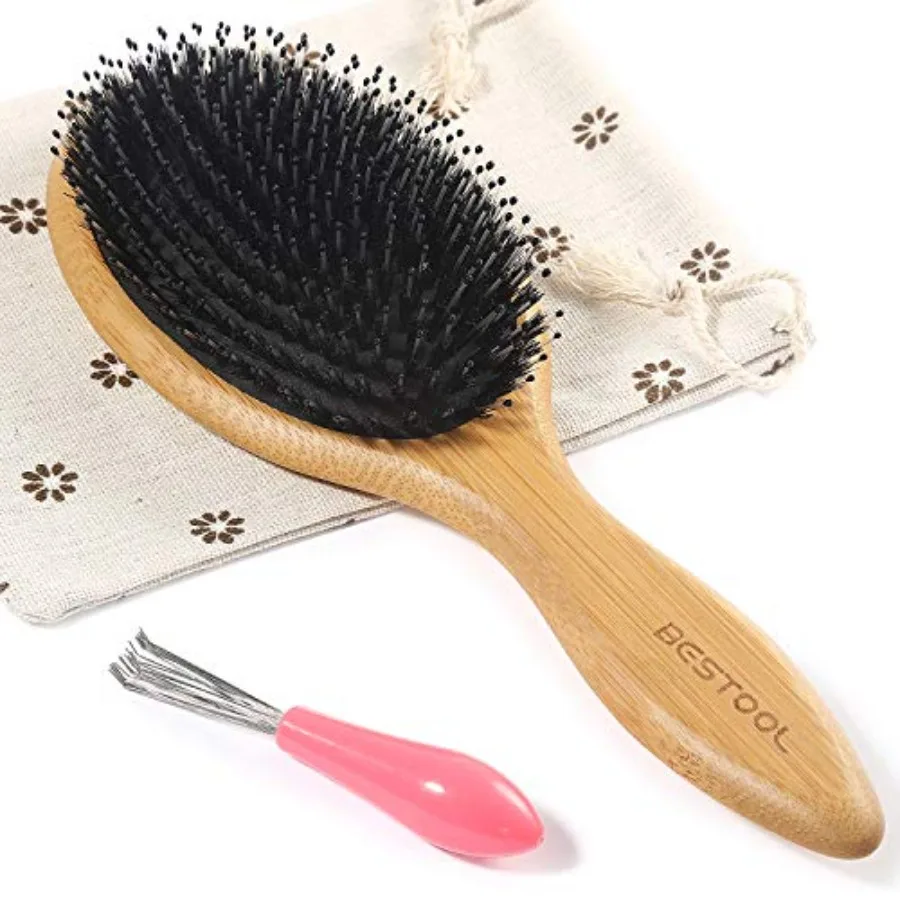 

BESTOOL Hair Brush-Boar Bristle Hair Brushes Natural Bamboo Wooden Cushion Massage Anti Static Large Paddle Hairbrush for Women