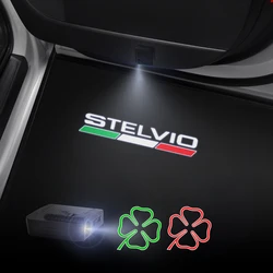 1/2PCS Italian Flag Four-leaf Clover Car Door Welcome Lights Laser Projector Logo Wireless Sensing For Alfa Romeo Stelvio Giulia
