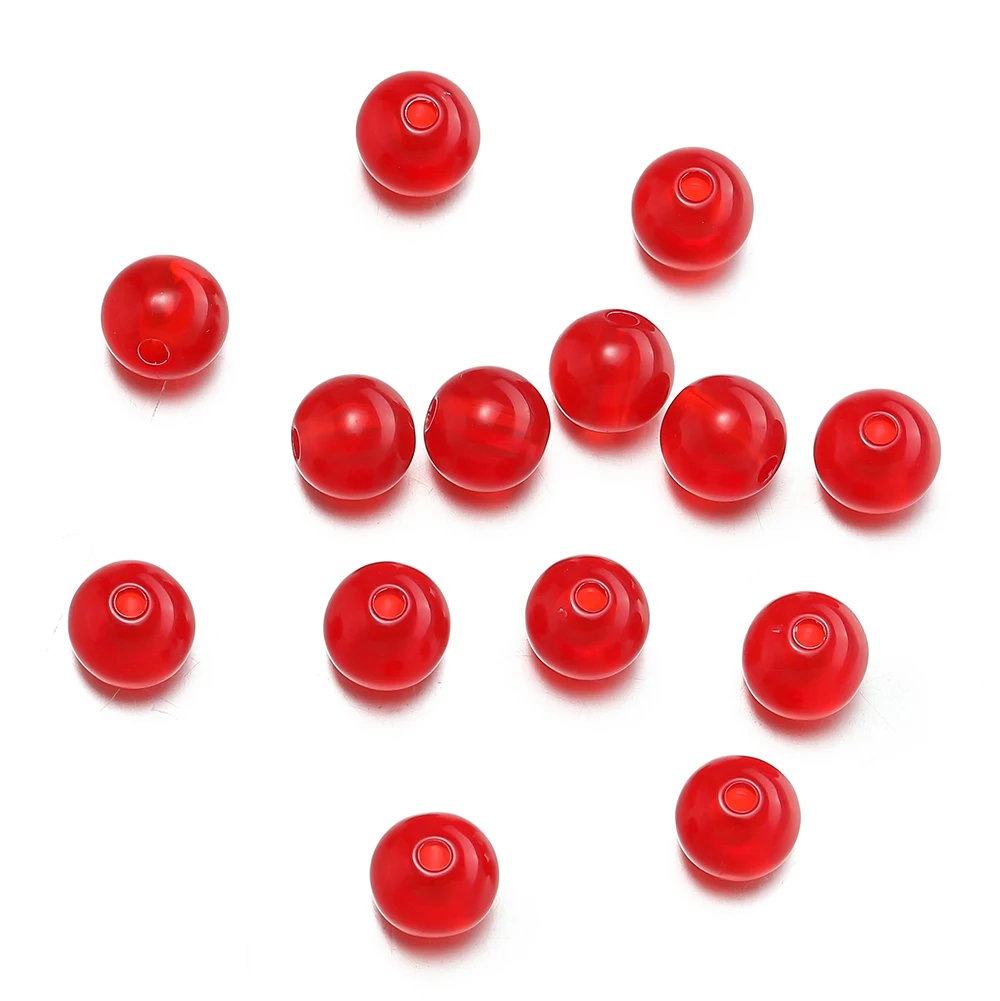 100Pcs 8/10mm Acrylic Jelly Red Round Bead Loose Spacer Bead for Jewelry Making DIY Bracelet Necklace Accessories