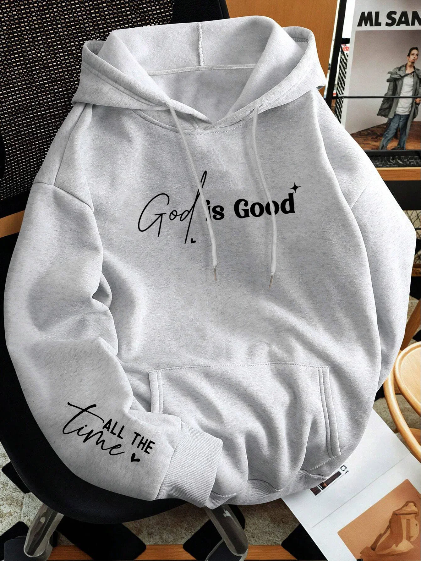 2026 Inspirational Cursive Text Hooded Sweatshirt Men Women Heart Star Graphic Sleeve Print Loose Casual Streetwear Pullover
