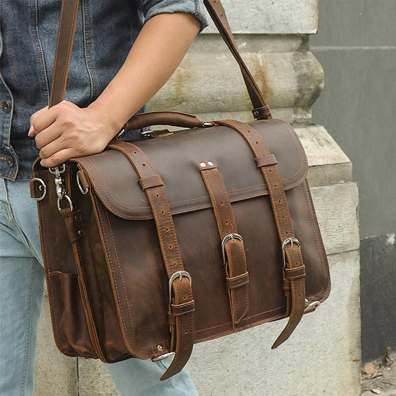 High Capacity Laptop Backpack Briefcase Genuine Leather Bag  Men's Shoulder Bag Dual Use Business Bag Outdoor Men Tote Bags Male