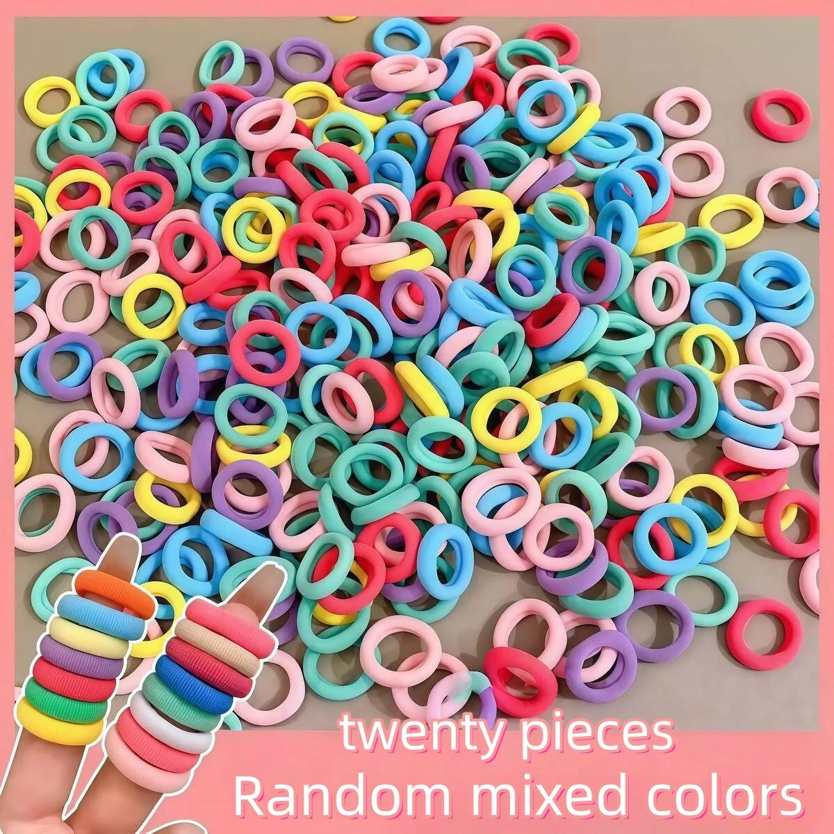 1 Pack (20pcs) High-Elastic Simple Hair Ties – Candy-Colored Seamless Terry Cloth Hair Ties for Kids – Soft and Comfortable